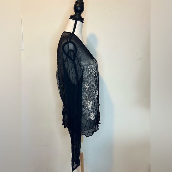 VTG Didier Parakian Sheer Black Floral Embroidered Mesh Cardigan Jacket Sz 46 - Picture 2 of 6